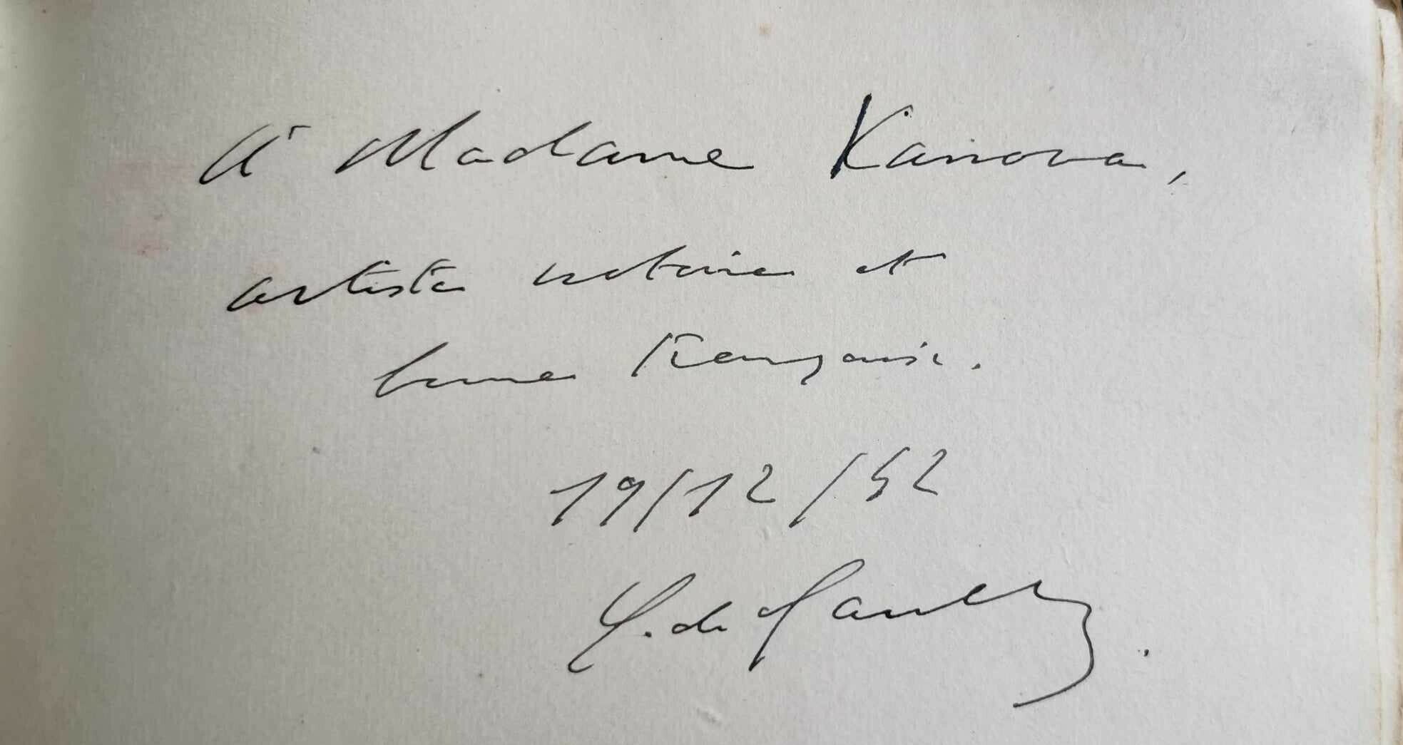 Dédicace du Général de Gaulles dans le livre d'or de Germaine Kanova